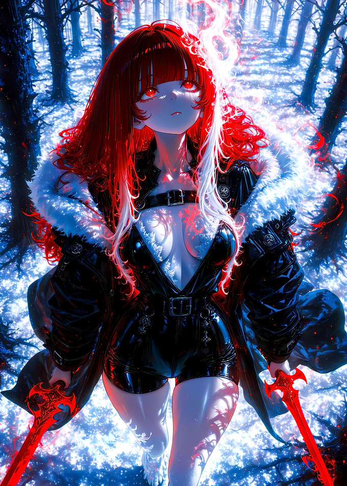 Red-Haired Warrior in Snowy Forest