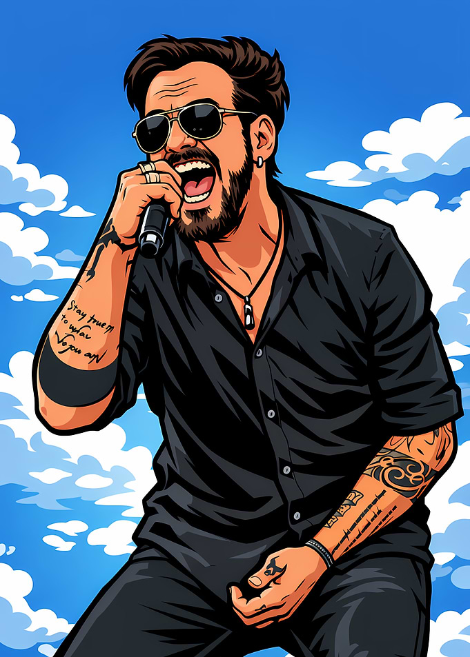 Rock Singer Performing Against Blue Sky