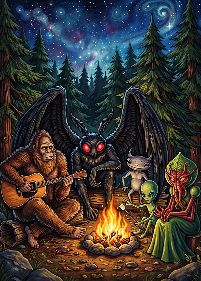 Cryptids and Aliens Camping Together