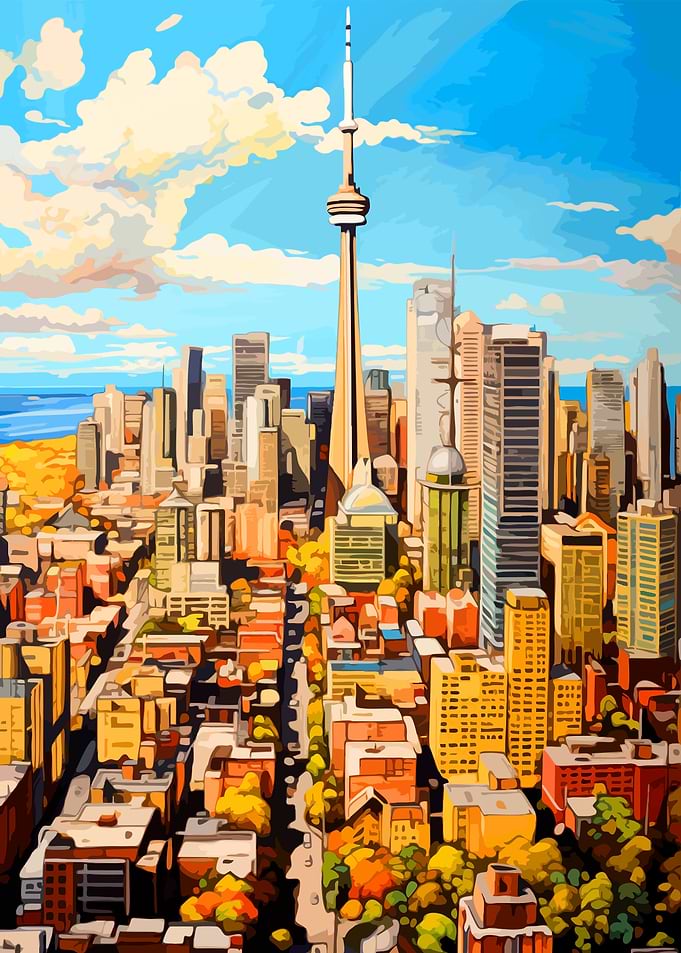 Toronto Skyline Autumn Cityscape Painting