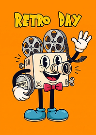 Retro Day Vintage Film Projector Character
