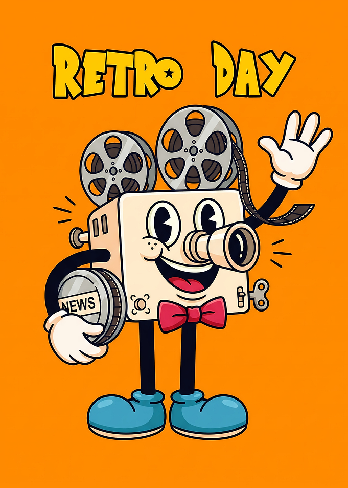 Retro Day Vintage Film Projector Character