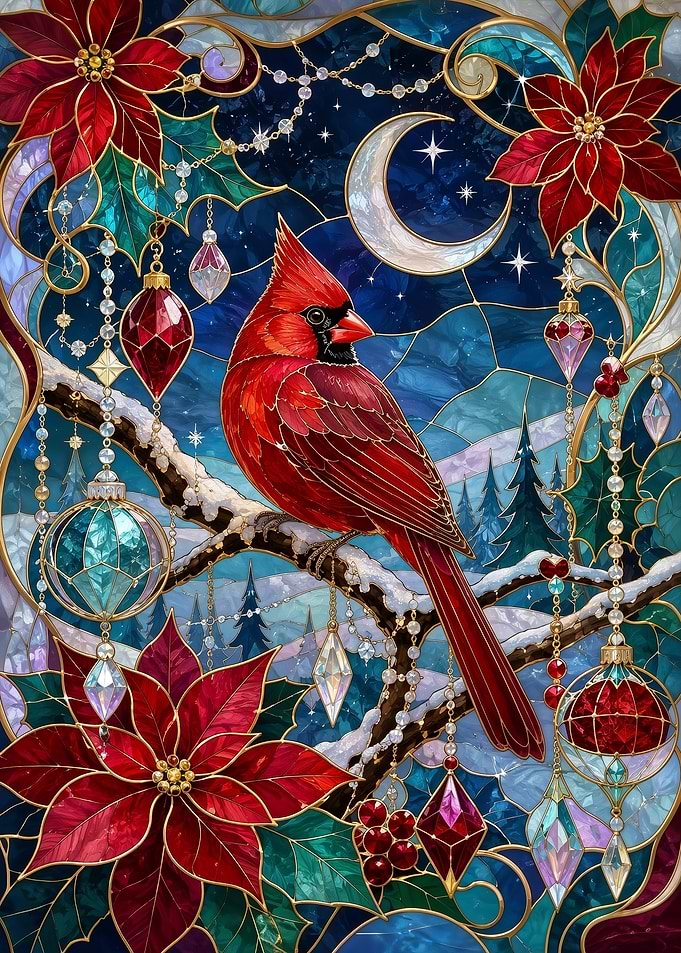 Stained Glass Christmas Cardinal Bird