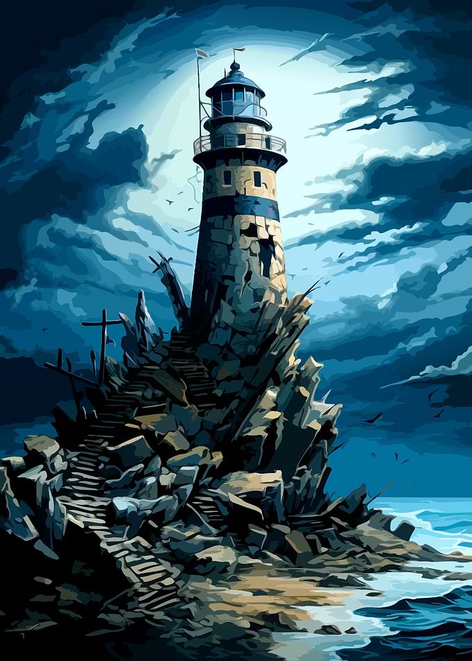 Mysterious Lighthouse on Rocky Shore