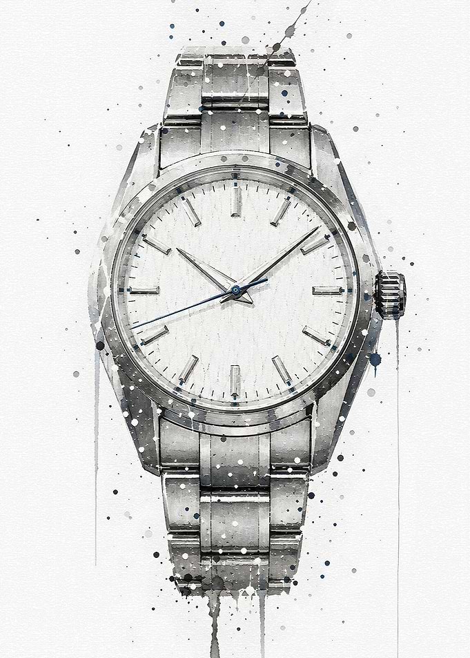 Watercolor Silver Wristwatch Illustration