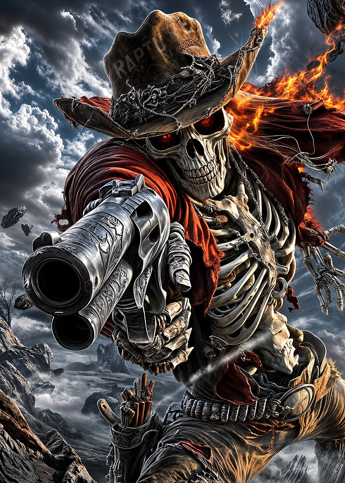 Fiery Skeleton Cowboy Gunslinger