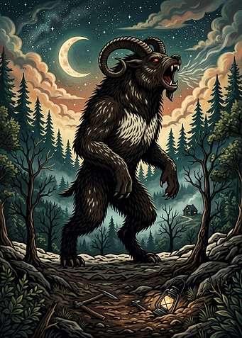 Roaring Goat-Headed Cryptid in Forest