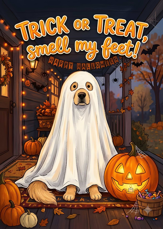 Ghost Dog Halloween Porch Scene