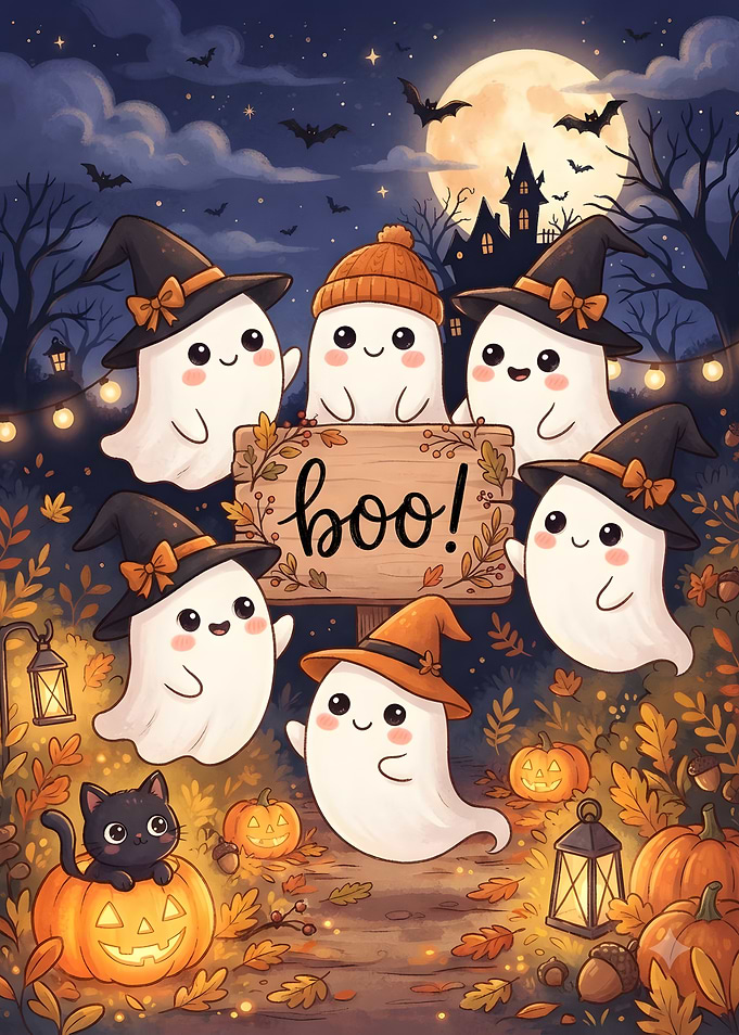 Cute Halloween Ghosts with Pumpkins