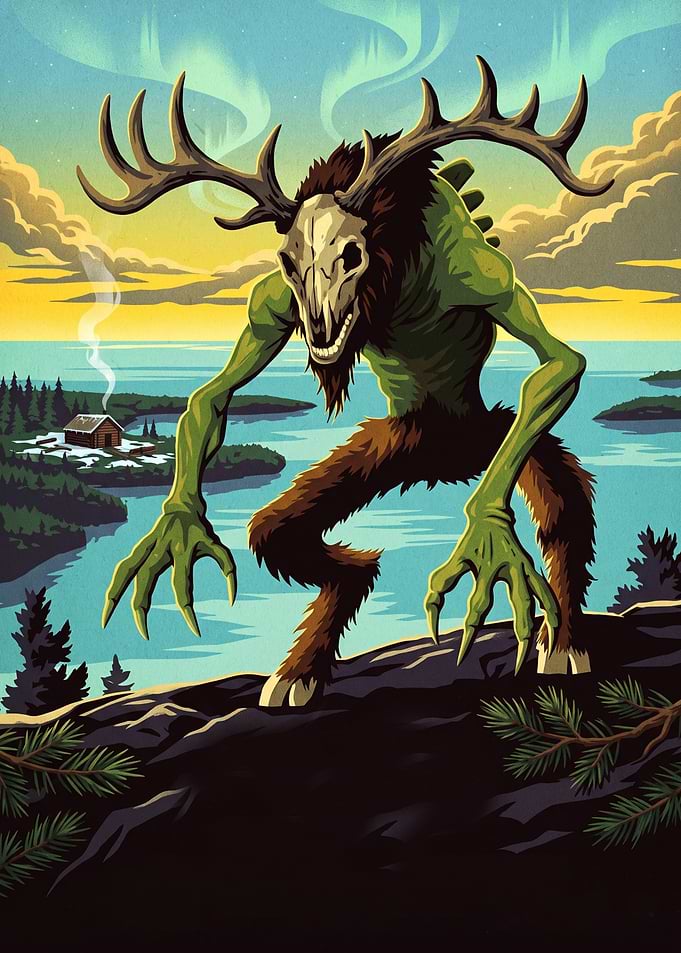 Wendigo Creature in Northern Landscape