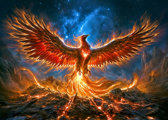 Majestic Phoenix Rising from Ashes