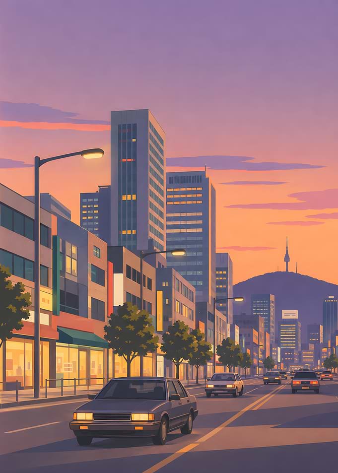 Sunset Cityscape with N Seoul Tower