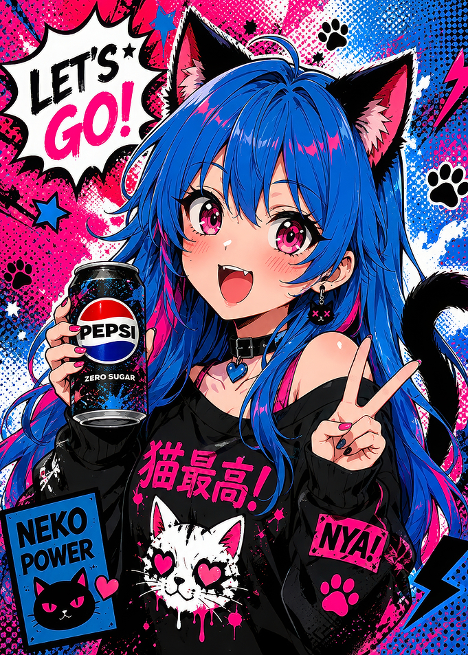 Anime Cat Girl with Pepsi