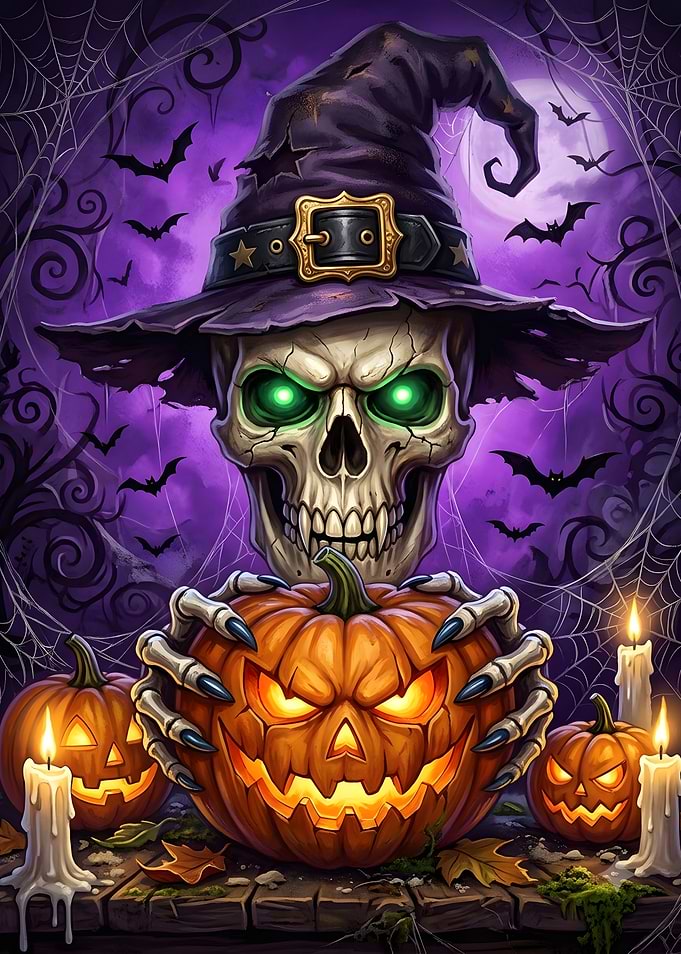 Spooky Halloween Skull and Jack-o'-lantern