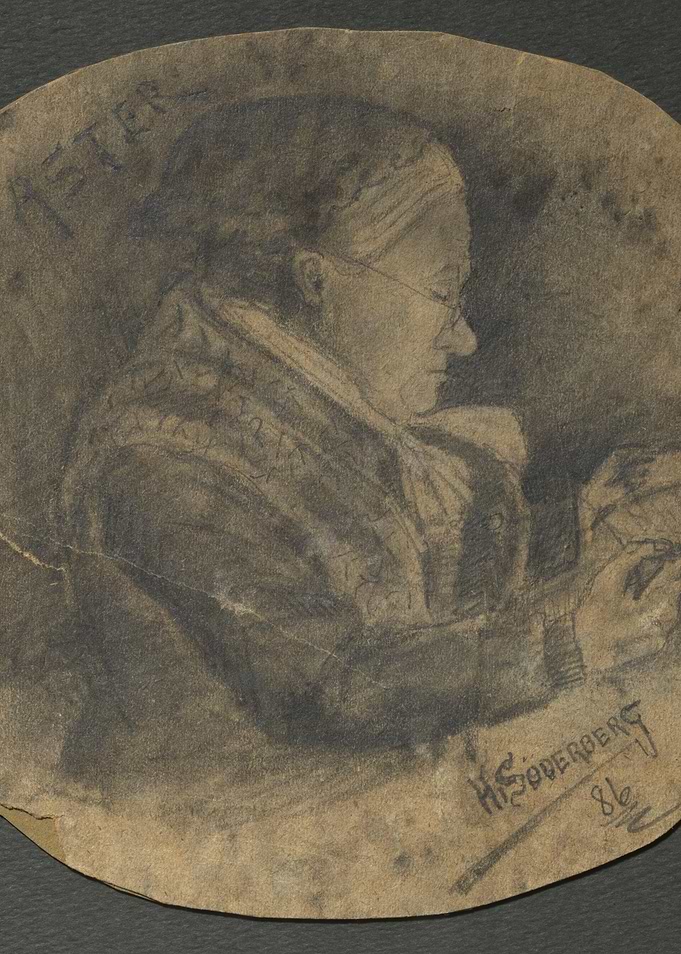 Vintage Pencil Portrait of an Elderly Woman