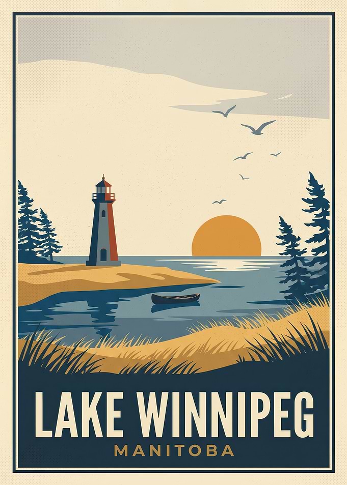Lake Winnipeg Manitoba Vintage Travel Poster