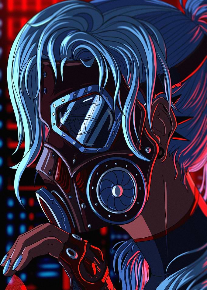 Cyberpunk Character with Gas Mask