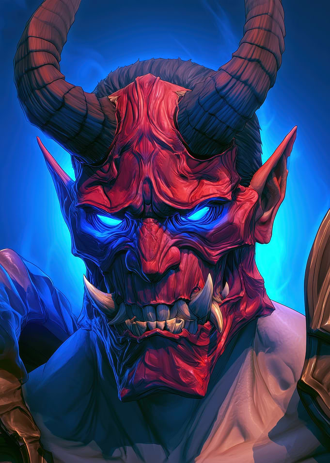 Oni Demon Mask Warrior Portrait
