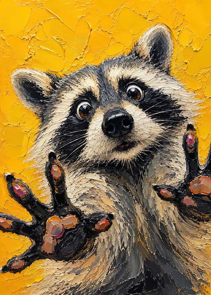 Painting of Curious Raccoon