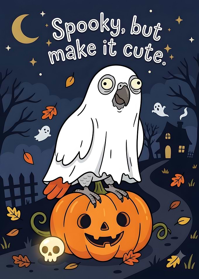 Cute Ghost Parrot Halloween Illustration