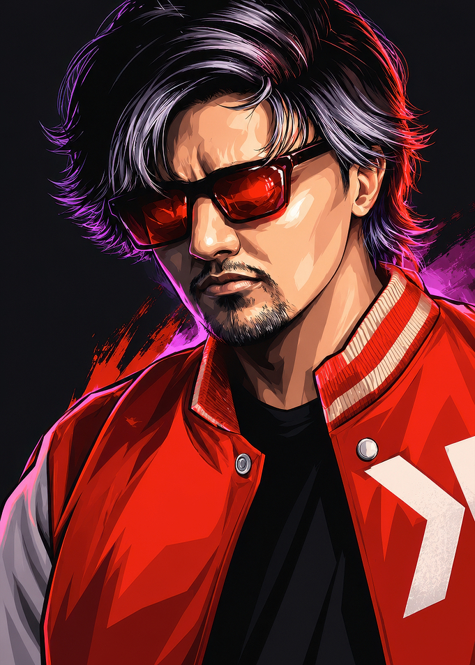Stylish Man in Red Varsity Jacket