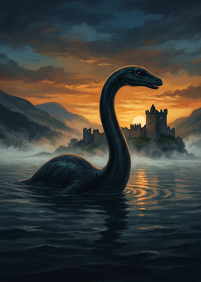 Loch Ness Monster at Sunset