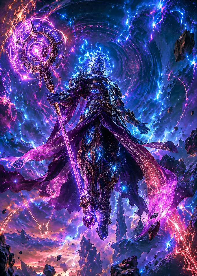Cosmic Storm Sovereign - Floating Mystic Warrior