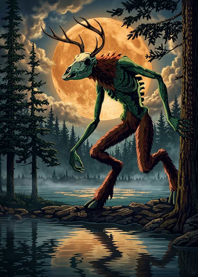 Wendigo Creature in Moonlight Forest