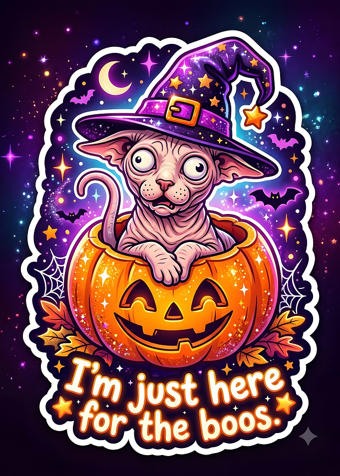 Sphynx Cat in Pumpkin Halloween Sticker