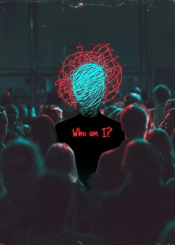 Who am I neon silhouette art