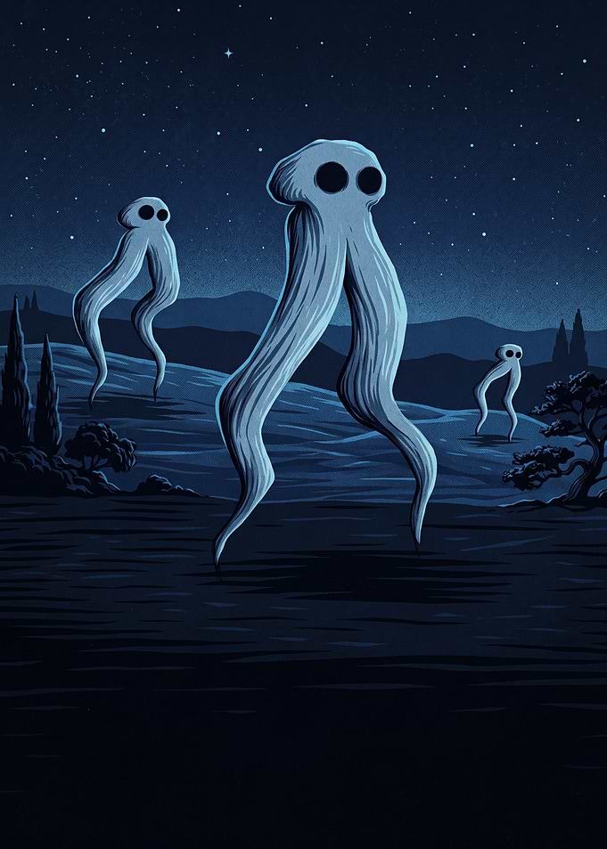 Surreal Nighttime Walkers