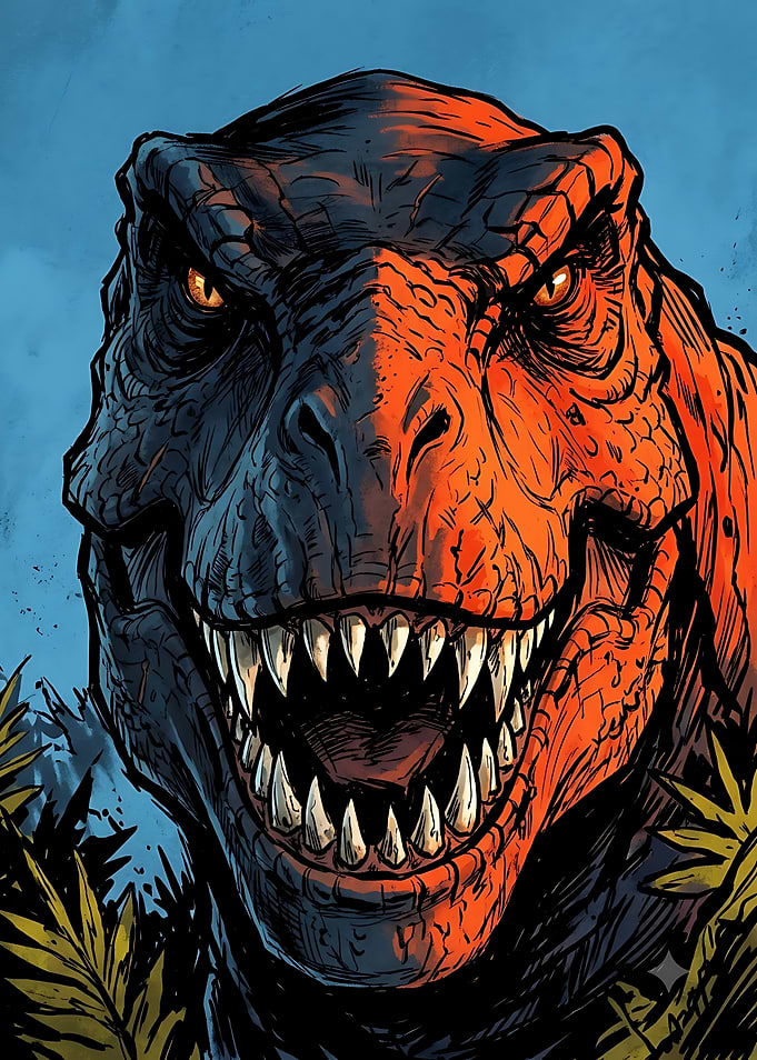 Fierce Tyrannosaurus Rex Comic Illustration