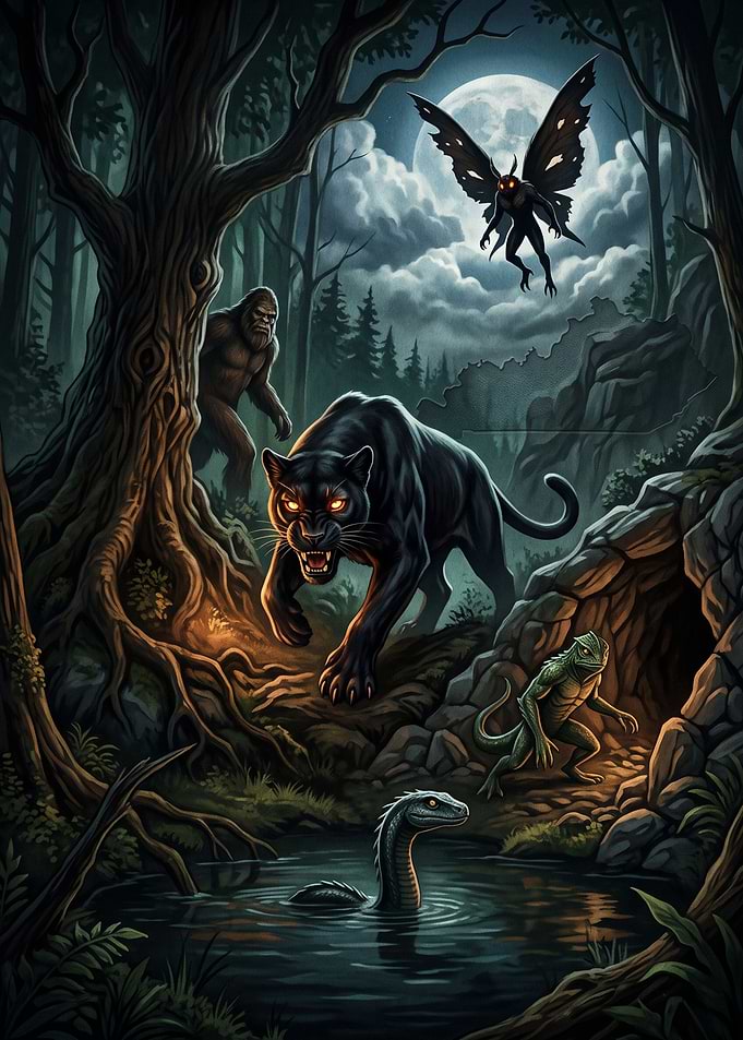 Cryptid Gathering in Dark Forest
