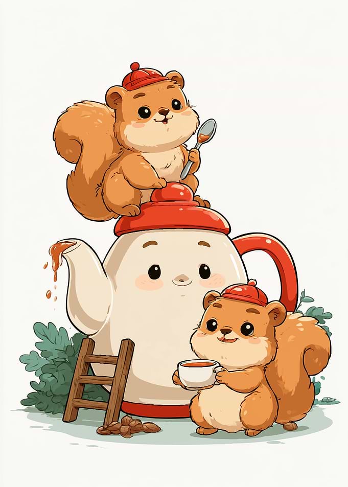 Cute Squirrels Having Tea Party