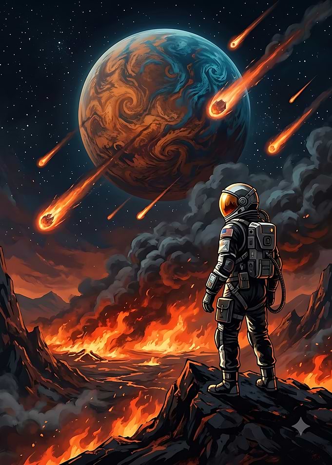 Astronaut Watching Planetary Meteor Shower