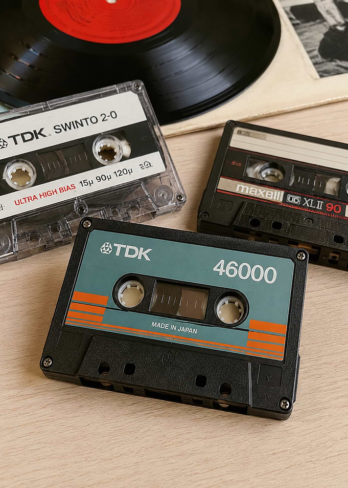 Vintage Cassette Tapes and Vinyl Record