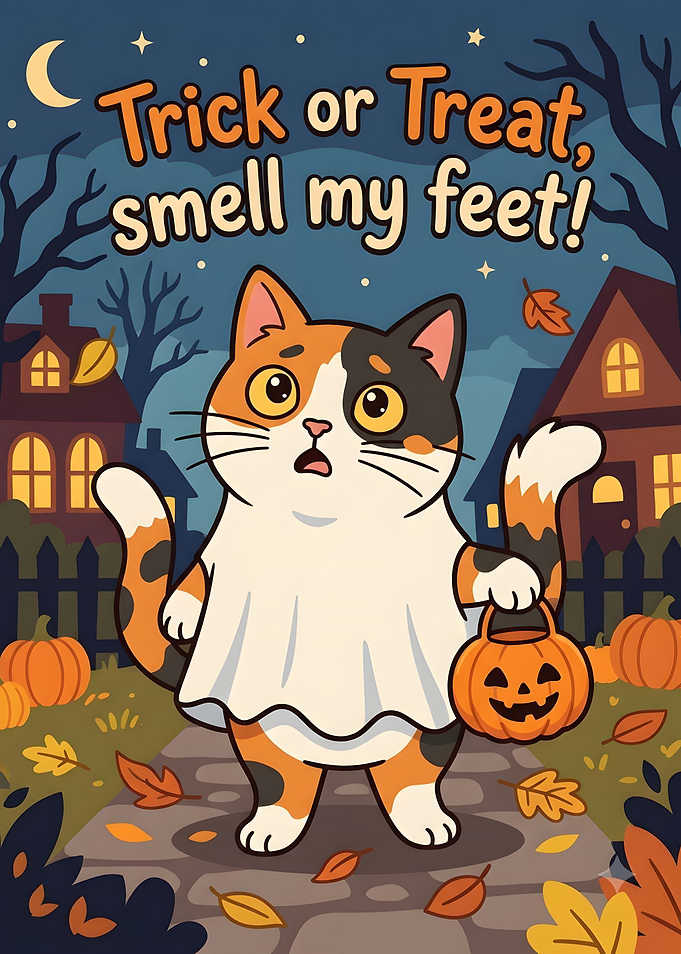 Cute Calico Cat Halloween Ghost Costume