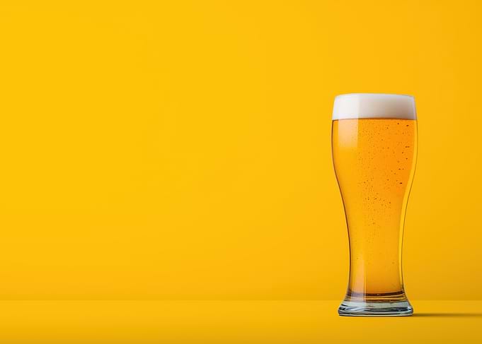 Glass of Beer on Yellow Background