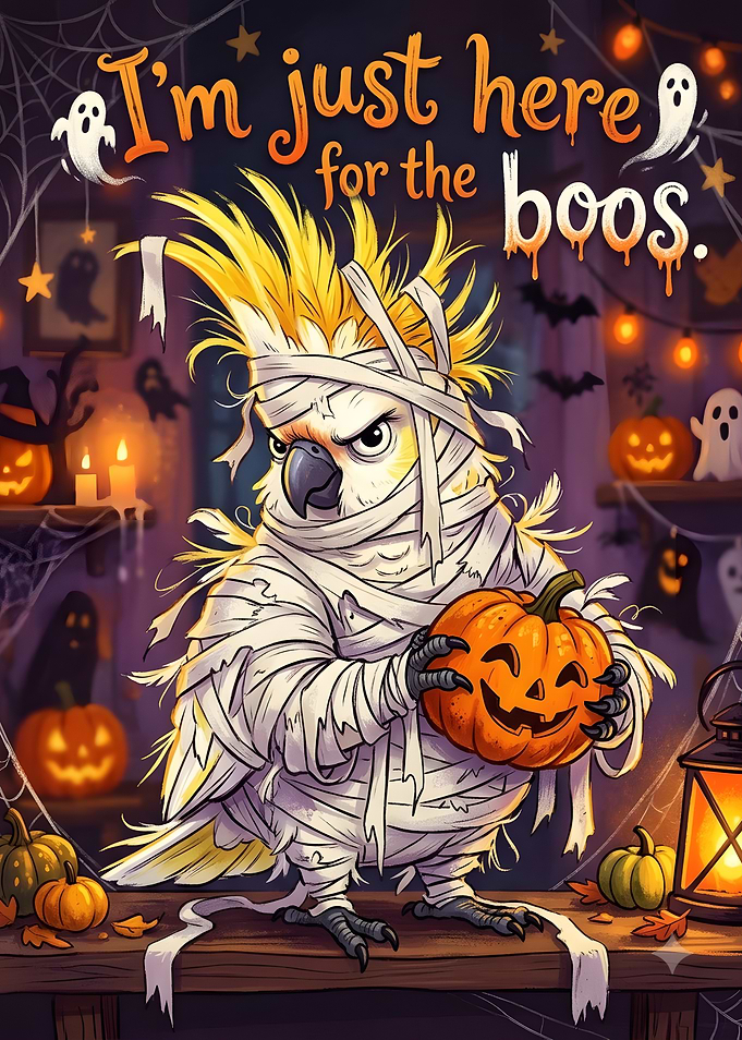 Mummy Cockatoo Halloween Illustration