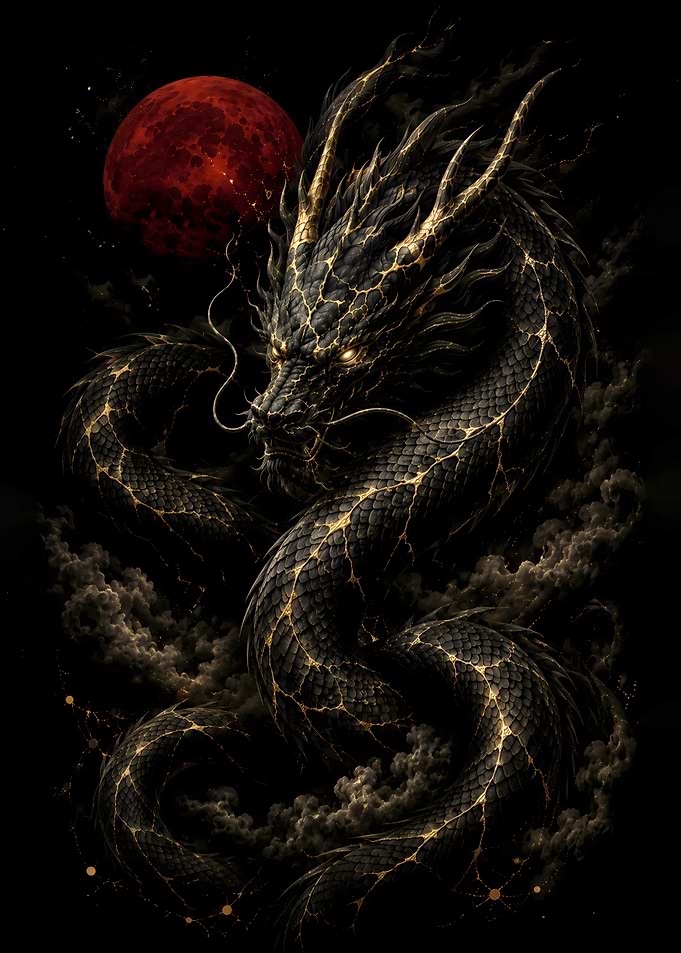 Majestic Black and Gold Dragon
