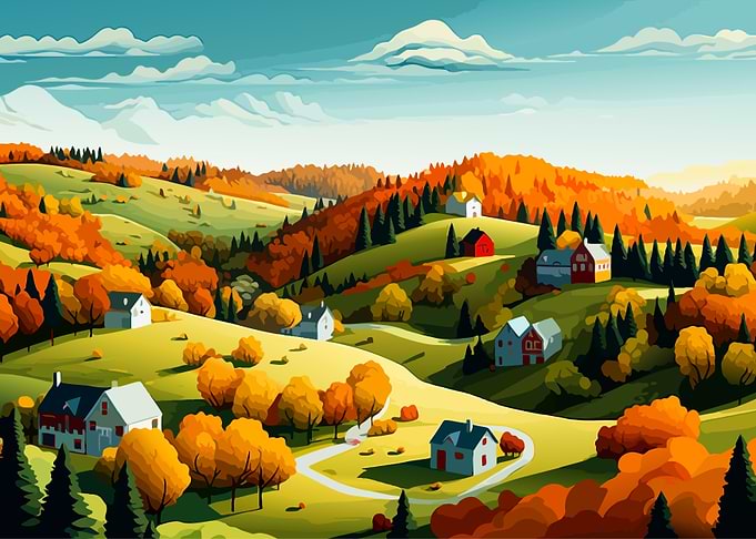 Autumn Countryside Landscape Illustration