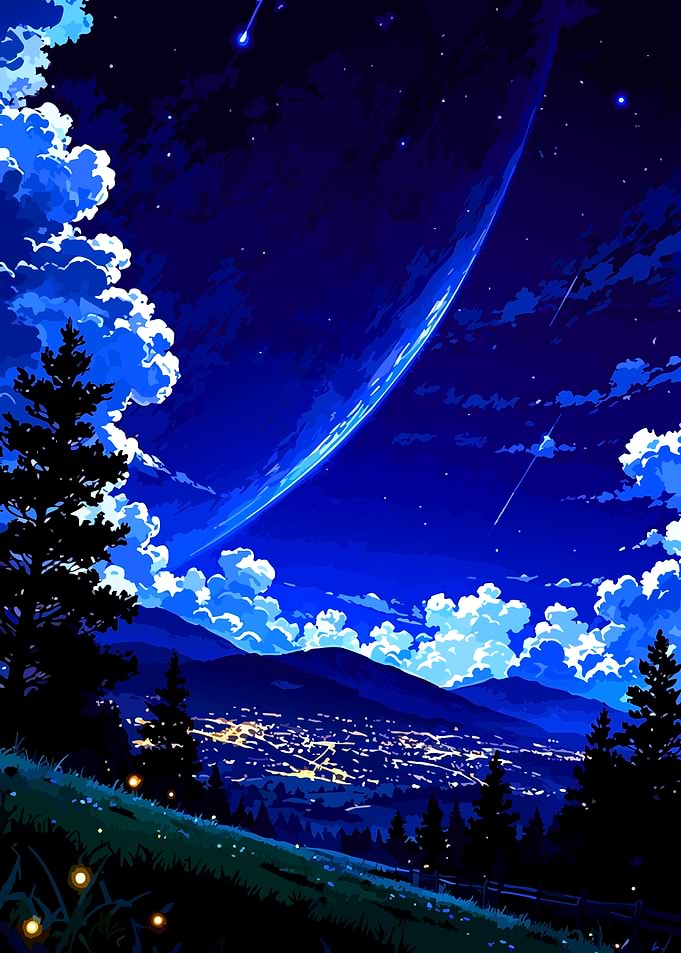 Starlit Night Over Mountain Town