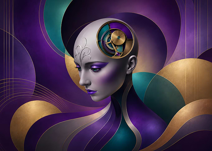 Art Deco Cybernetic Woman Portrait