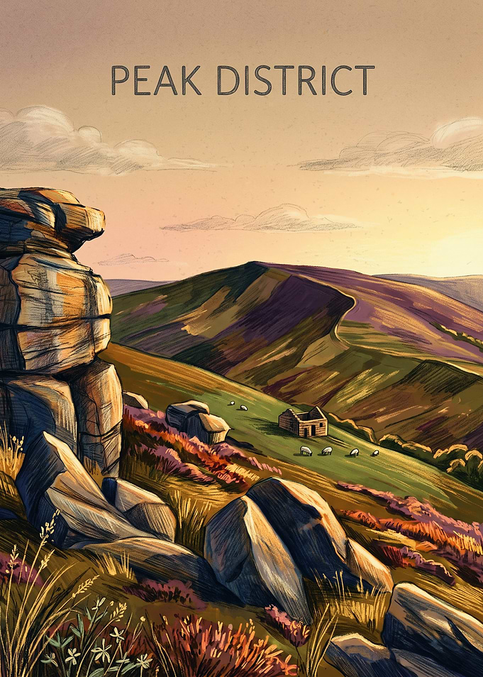 Peak District Landscape Travel Poster