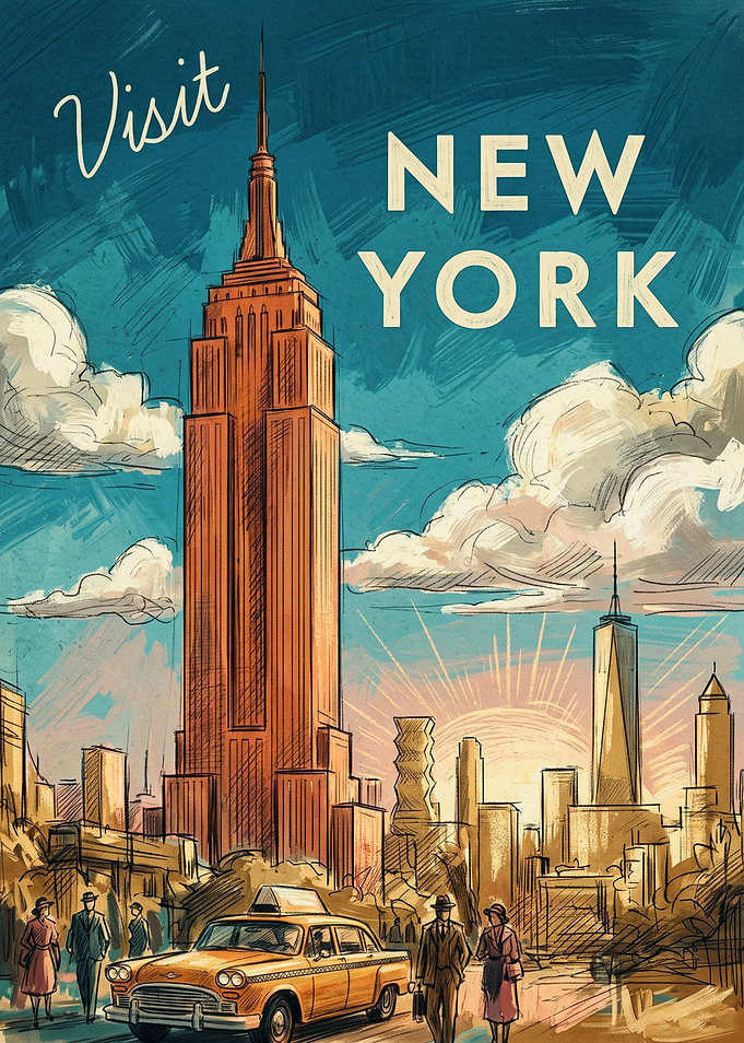 Vintage Style Visit New York Poster