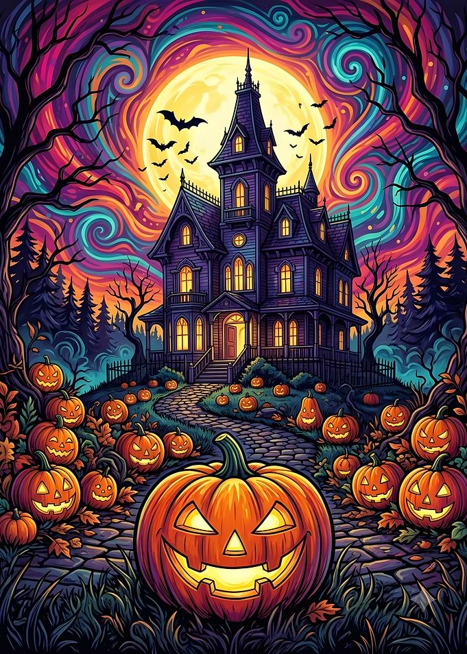 Spooky Haunted House Halloween Scene