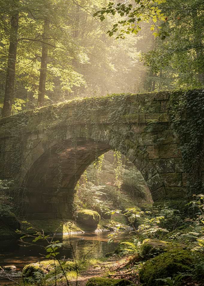 Ancient Stone Bridge in Forest