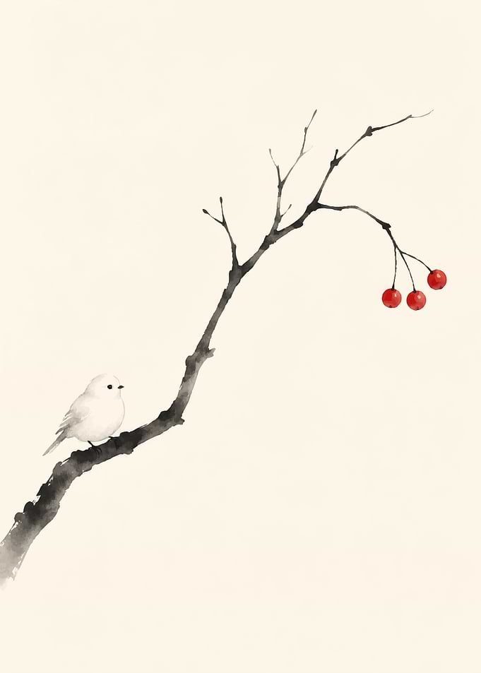 Minimalist Bird on Branch Painting