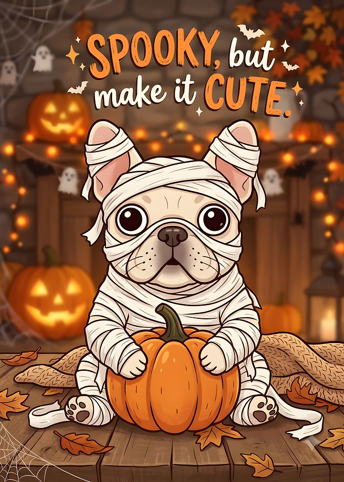 Cute Mummy French Bulldog Halloween Illustration