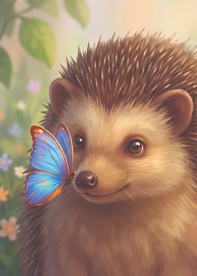 Hedgehog with a Blue Butterfly